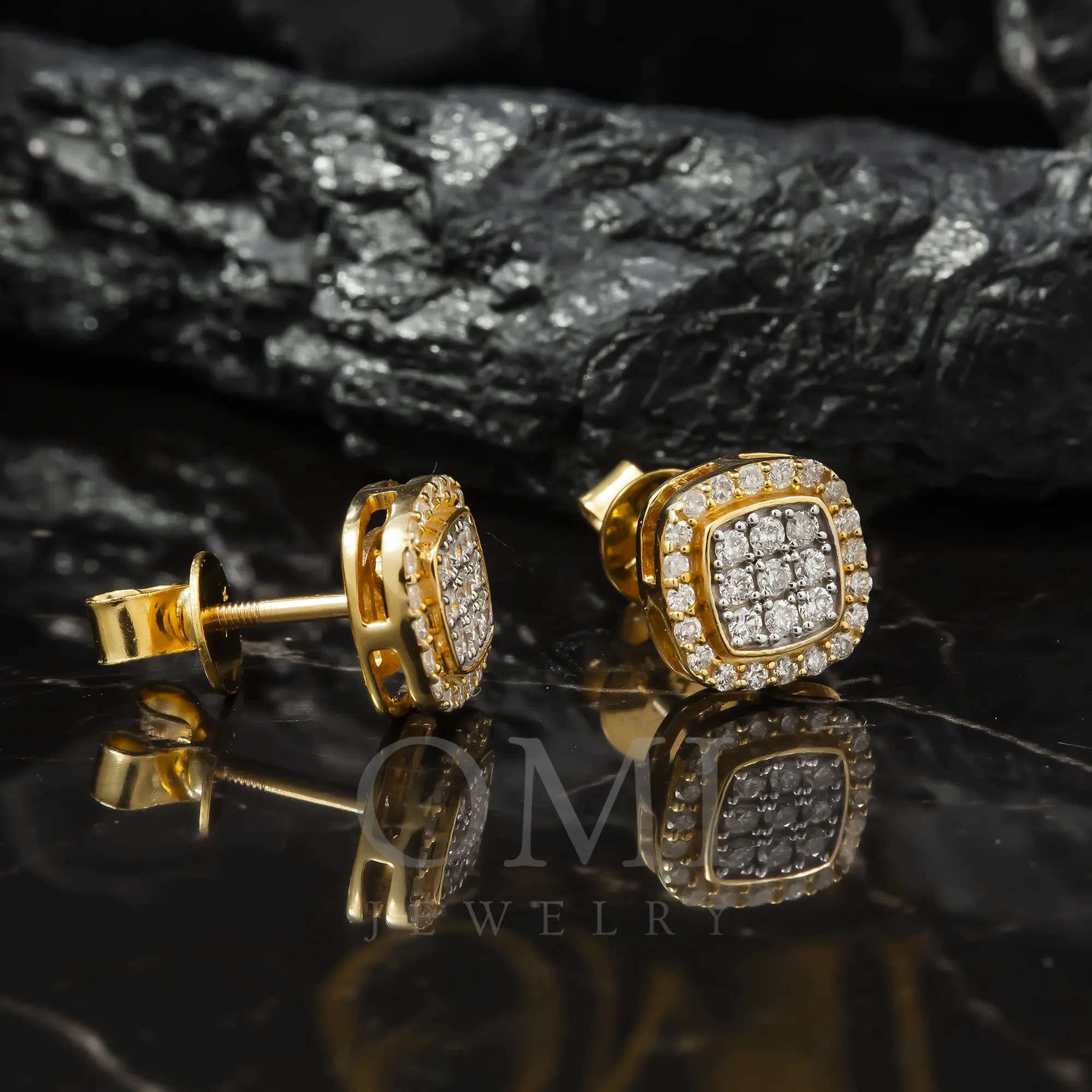 10K GOLD ROUND DIAMOND CLUSTER SQUARE SHAPE EARRINGS 0.46 CTW