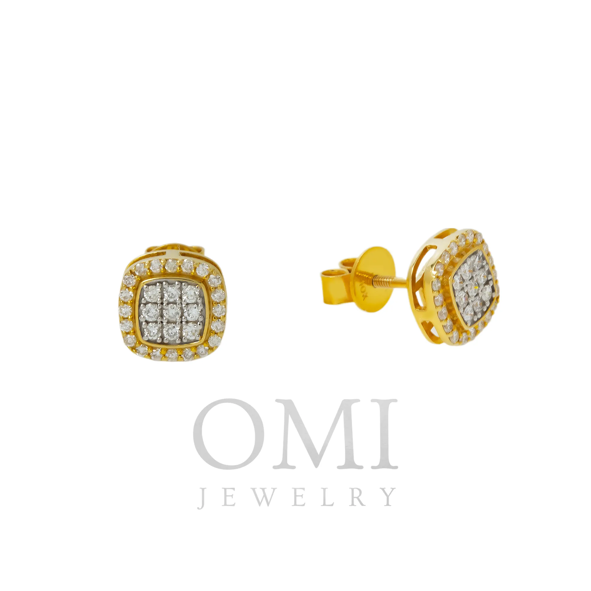 10K GOLD ROUND DIAMOND CLUSTER SQUARE SHAPE EARRINGS 0.46 CTW