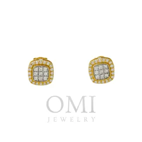 10K GOLD ROUND DIAMOND CLUSTER SQUARE SHAPE EARRINGS 0.46 CTW