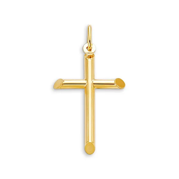 10k Gold Tube Cross - 30mm