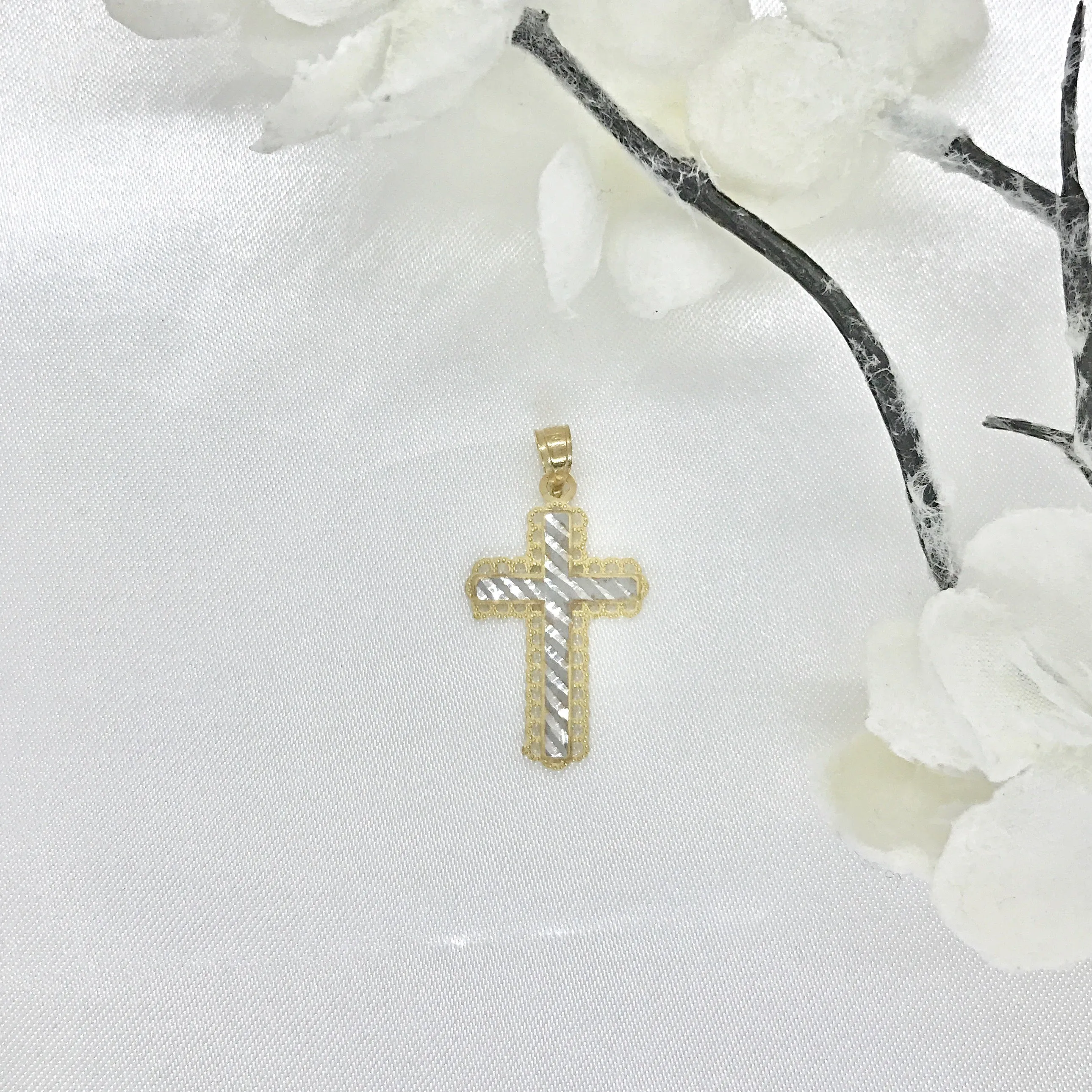 10k Two-Tone Gold Sparkle Cut Cross