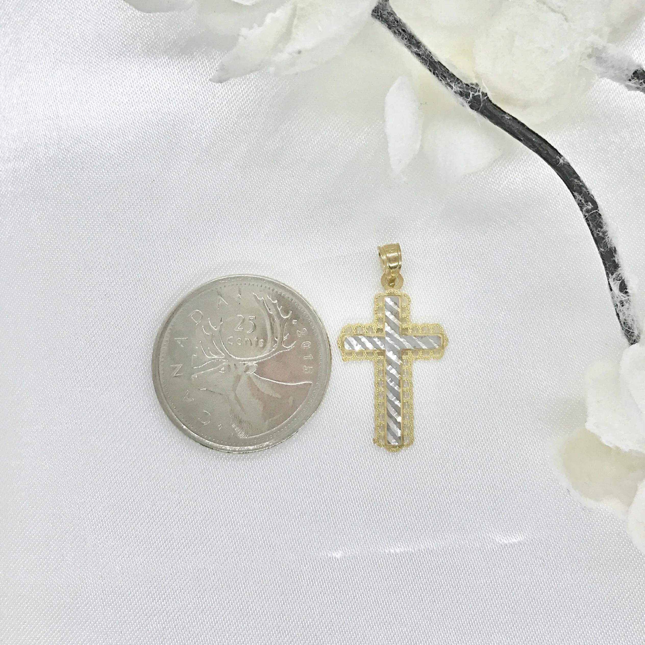 10k Two-Tone Gold Sparkle Cut Cross