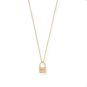 14 Karat Gold Plated CZ Lock Necklace for Women