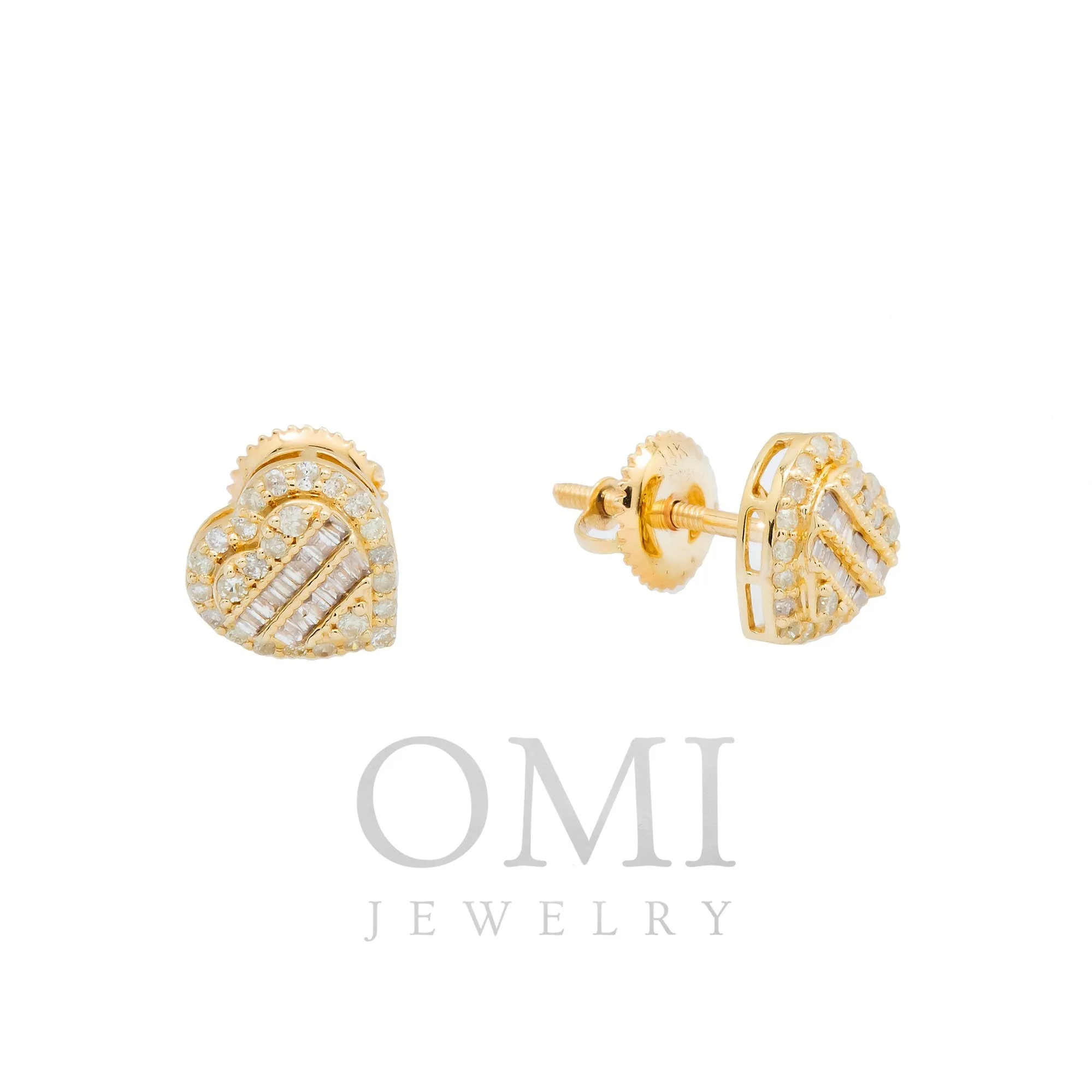 14K GOLD BAGUETTE AND ROUND DIAMOND HEART EARRINGS 0.42 CTW