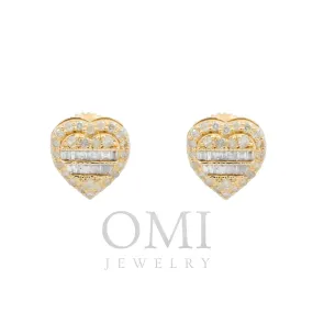 14K GOLD BAGUETTE AND ROUND DIAMOND HEART EARRINGS 0.42 CTW