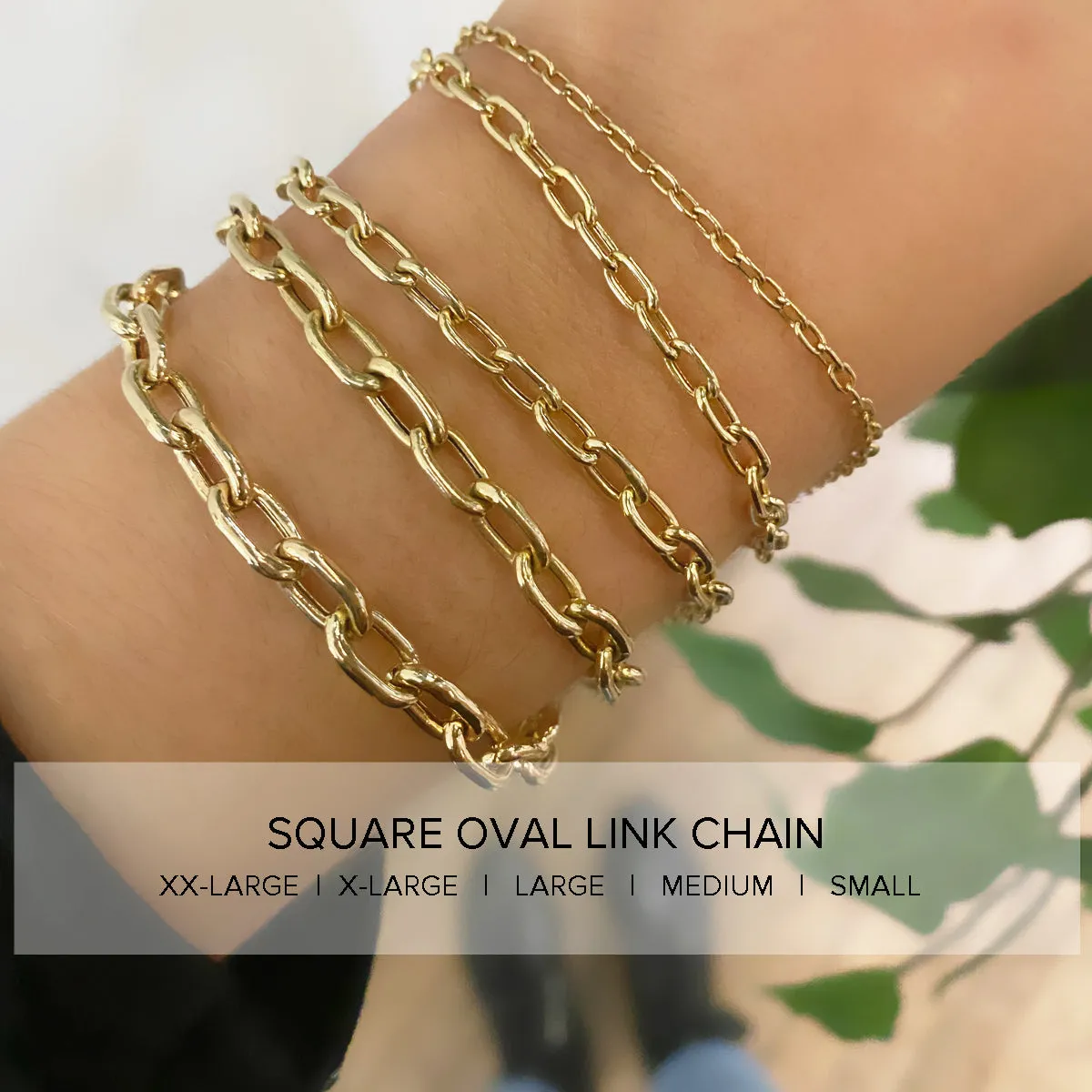 14k Gold Extra Large Square Oval Link Bracelet with Swivel Clasp