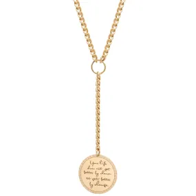 14k Large Mantra with Diamond Border Lariat Necklace on Medium Curb Chain