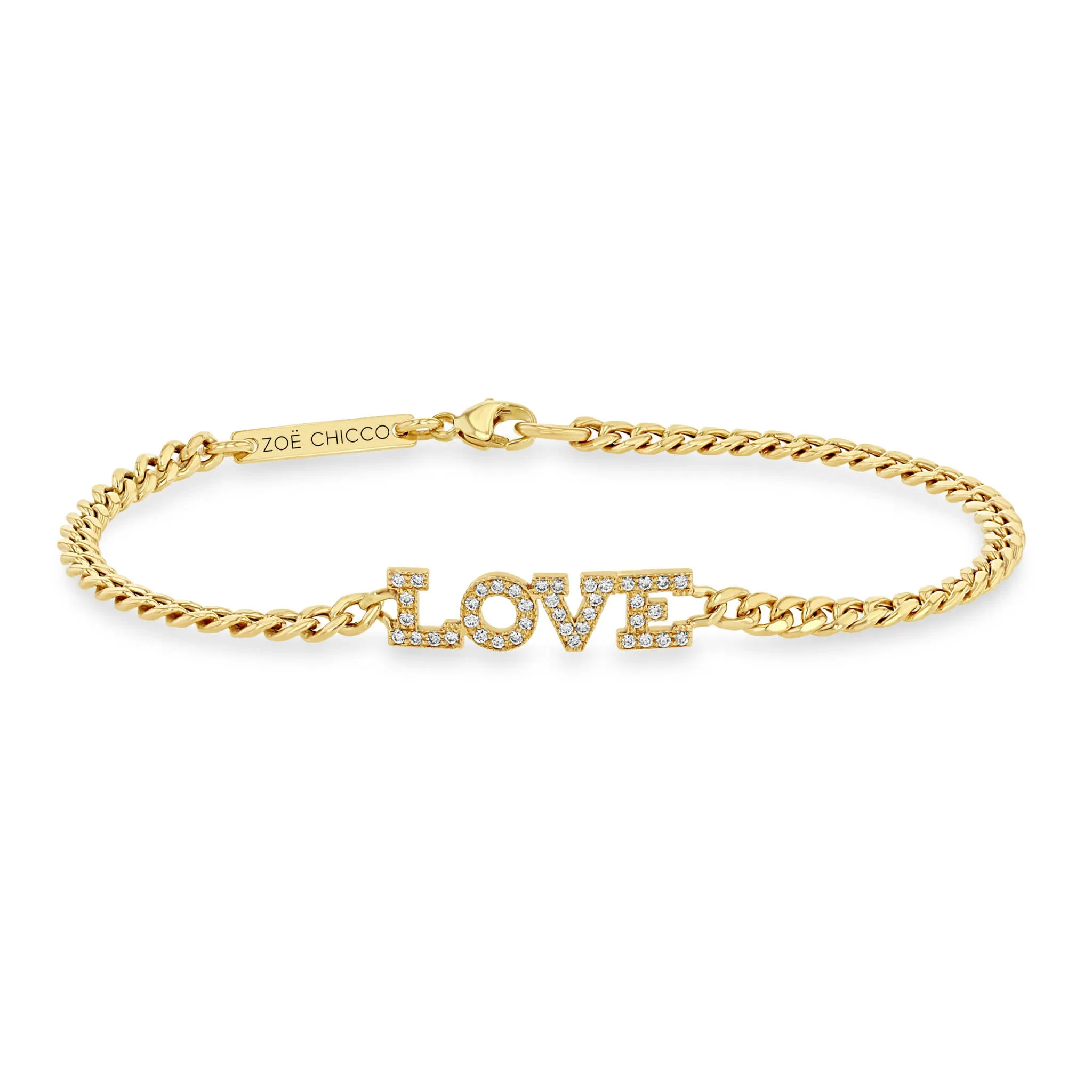 14k Pavé Diamond LOVE Small Curb Chain Bracelet