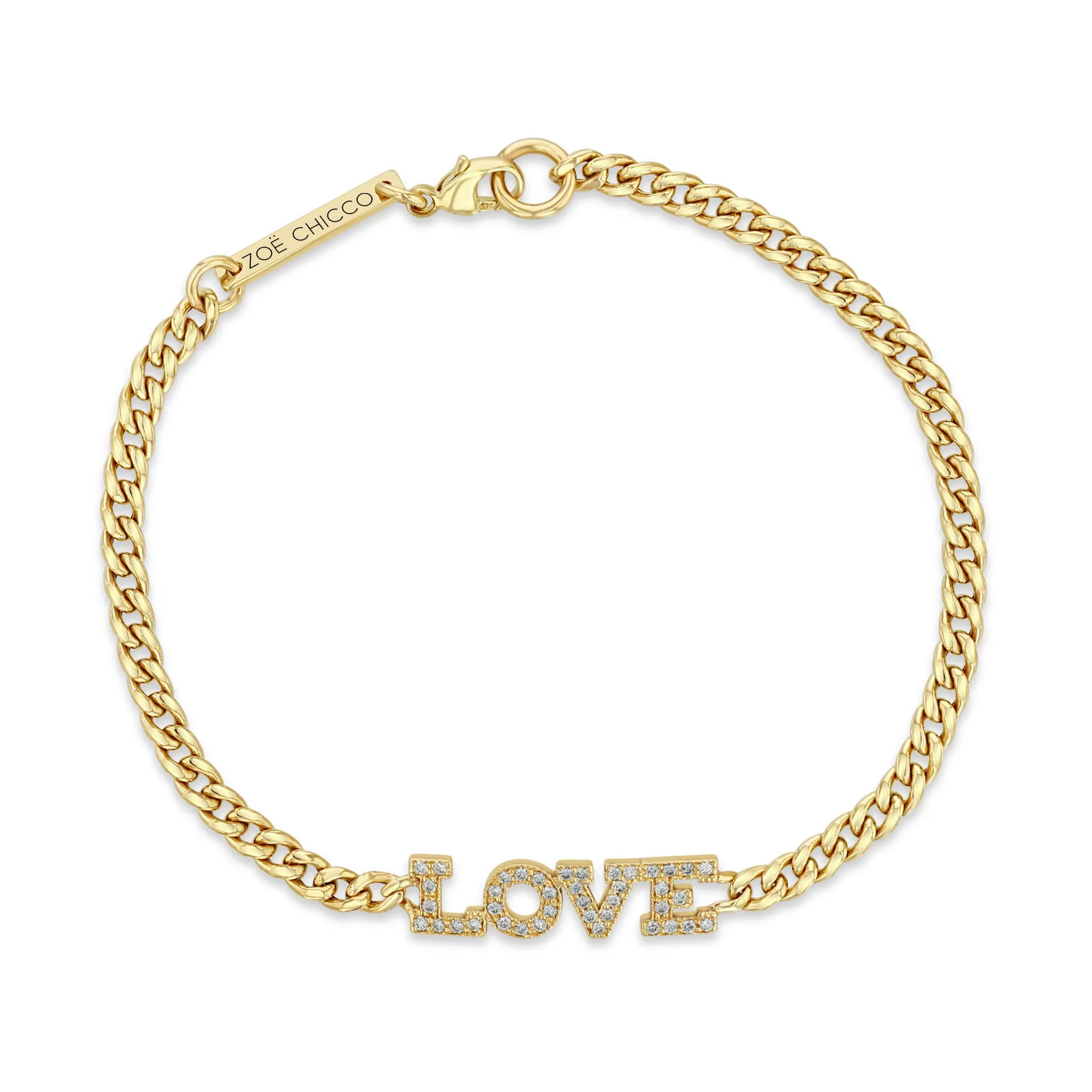 14k Pavé Diamond LOVE Small Curb Chain Bracelet