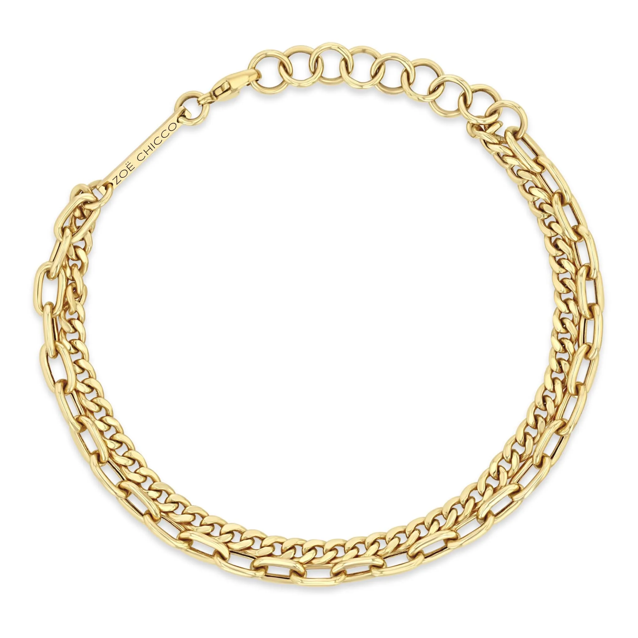 14k Small Curb & Medium Square Oval Link Double Chain Bracelet