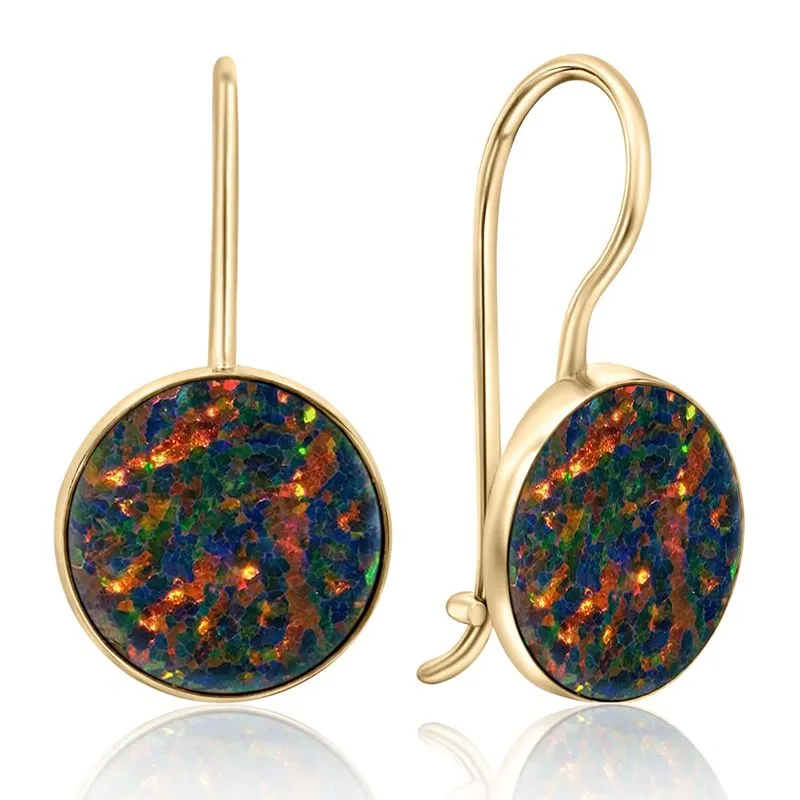 14K Yellow Gold Black Opal Dangle Earrings