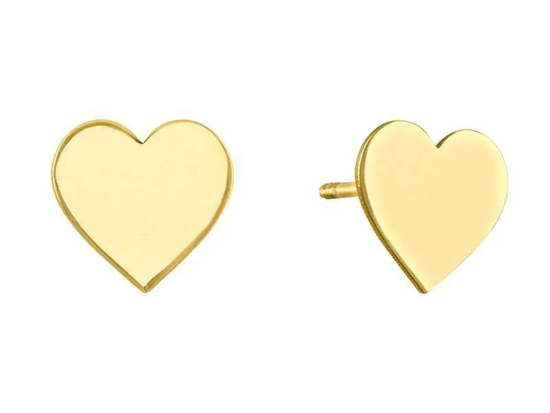 14k Yellow Gold Flat Heart Screwback Earrings