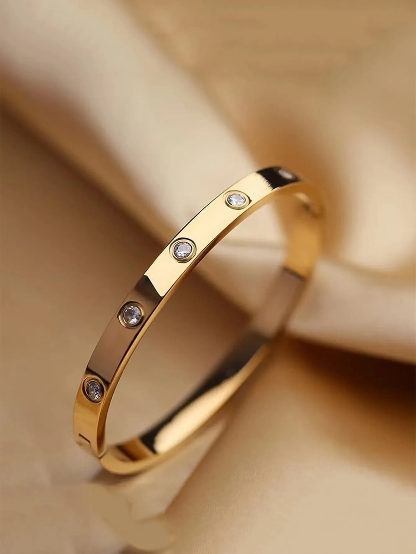 1pc Fashionable Stainless Steel Rhinestone Decor Bangle For Women For Daily Decoration