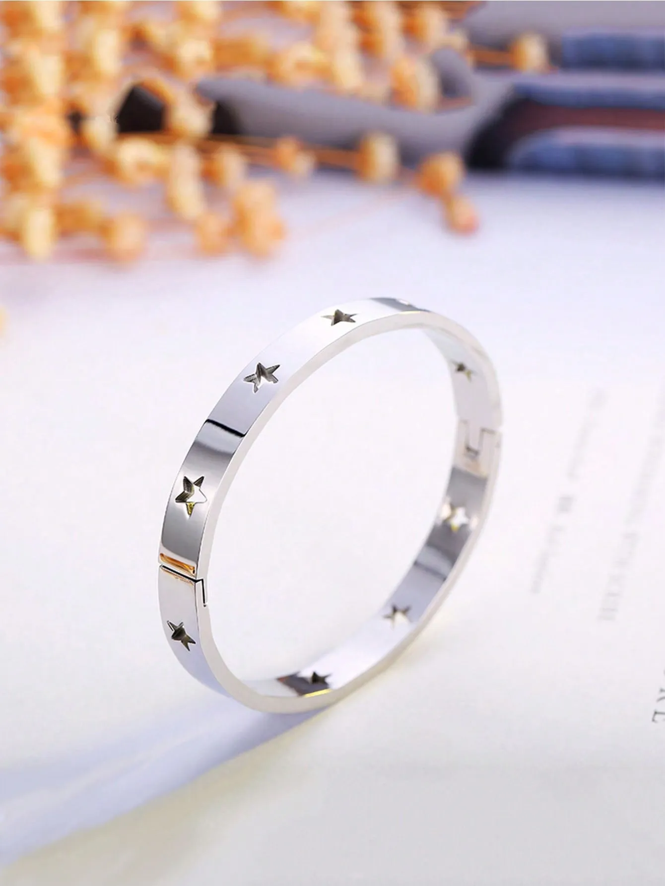 1pc Fashionable Stainless Steel Rhinestone Decor Bangle For Women For Daily Decoration