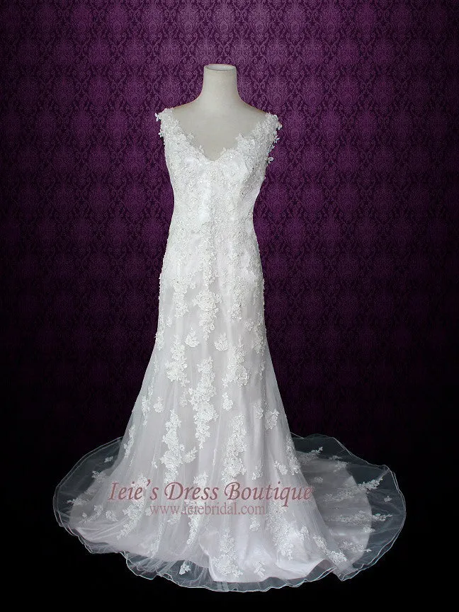 2 Piece Vintage Style Floral Lace Wedding Dress GRISELLE