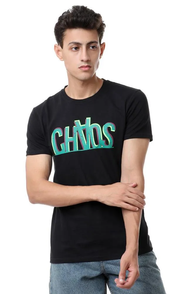 57521 Chest Printing Round Black T-Shirt