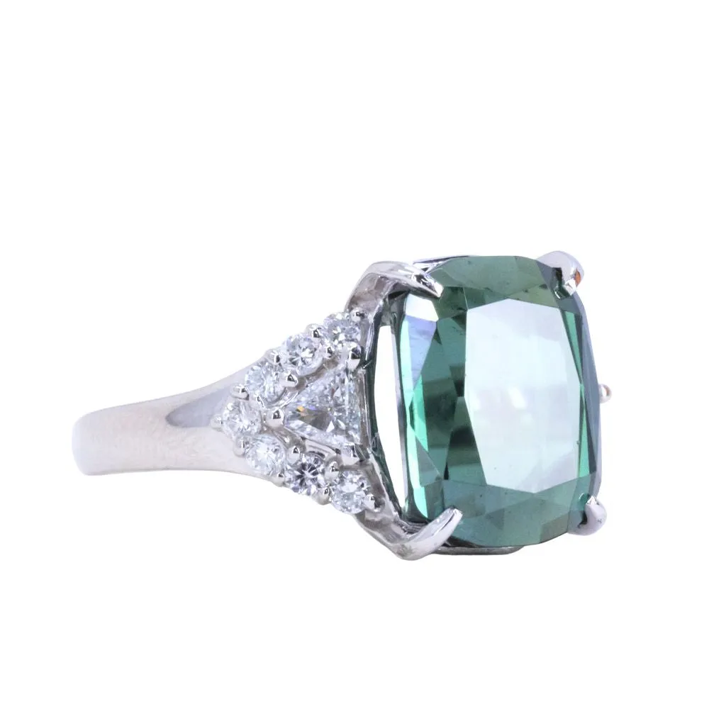 6.16ct Scissor Cushion Tourmaline and Diamond Cluster Side Stones Ring in Platinum