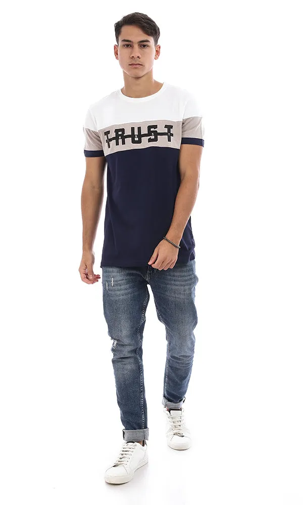 94880 Color Blocks "Trust" Print Slip On T-Shirt - White