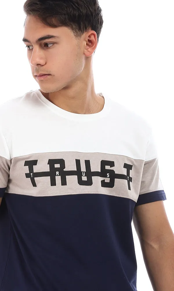 94880 Color Blocks "Trust" Print Slip On T-Shirt - White