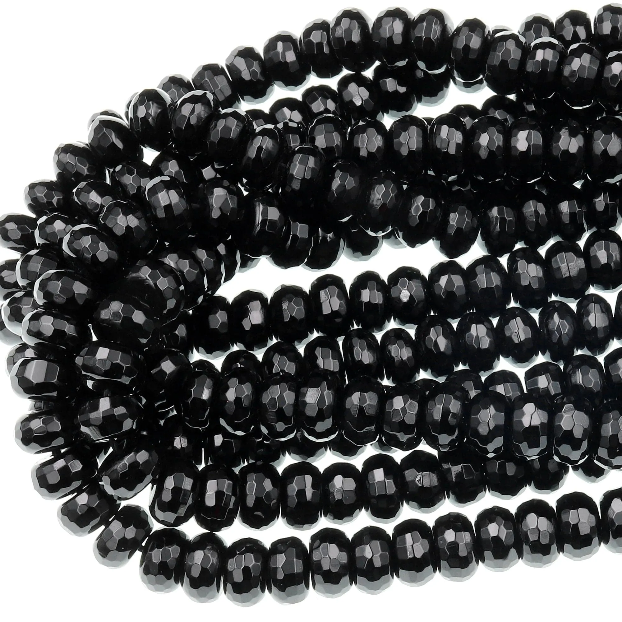 AAA Faceted Natural Black Onyx Rondelle Beads Faceted 6mm 8mm 10mm High Quality Natural Black Gemstone 15.5" Strand