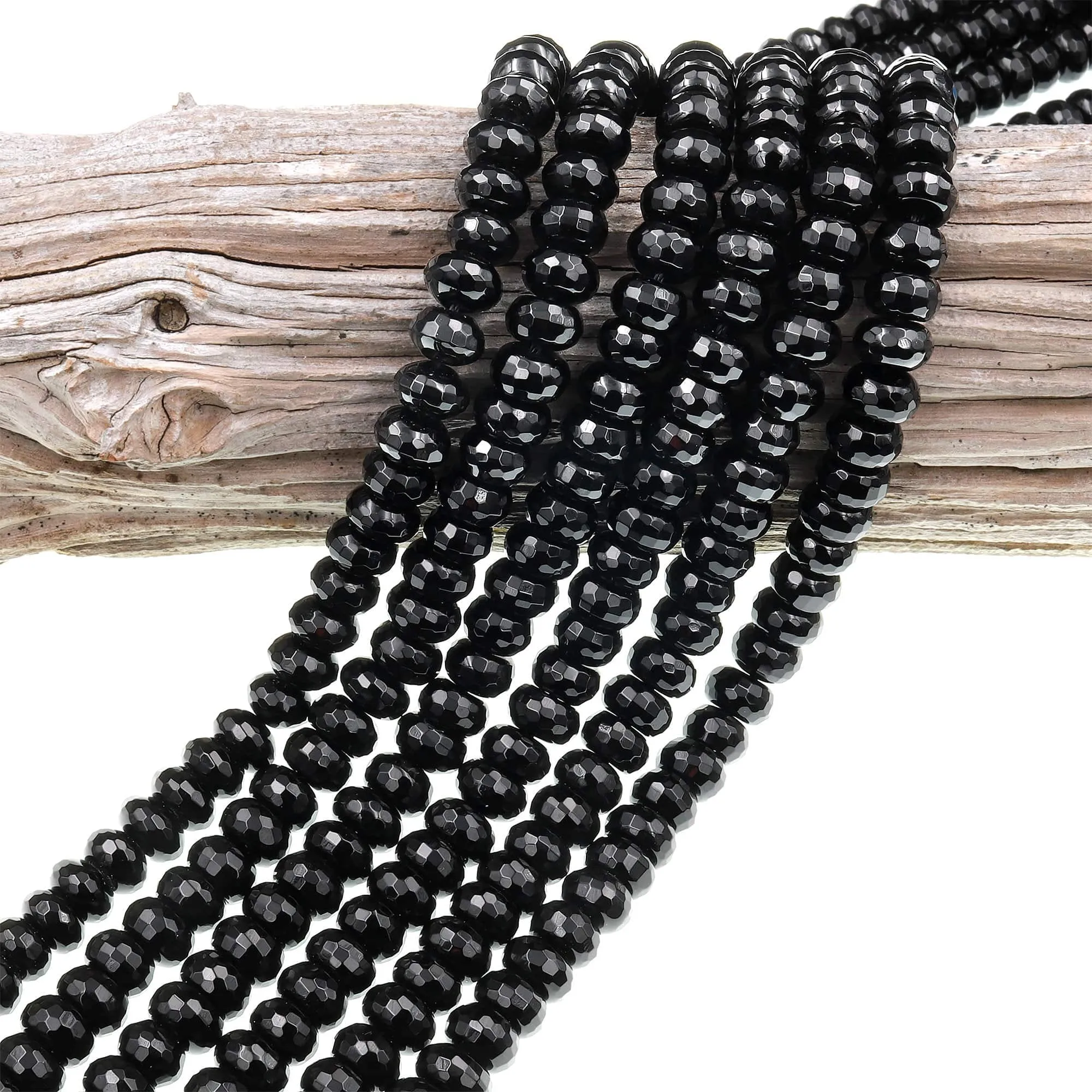 AAA Faceted Natural Black Onyx Rondelle Beads Faceted 6mm 8mm 10mm High Quality Natural Black Gemstone 15.5" Strand