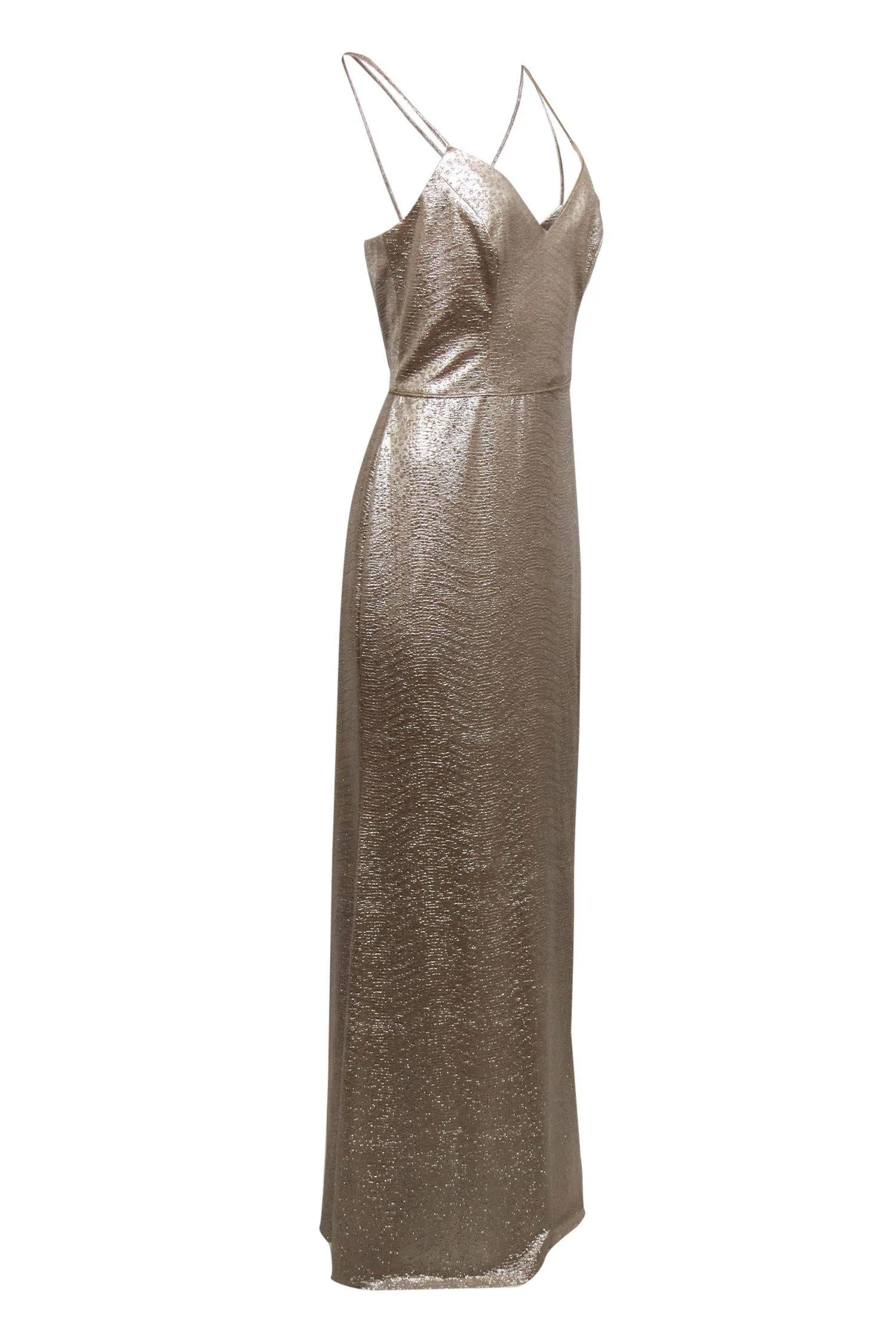 ABS by Allen Schwartz - Gold Metallic Strappy Sleeveless Gown Sz 10