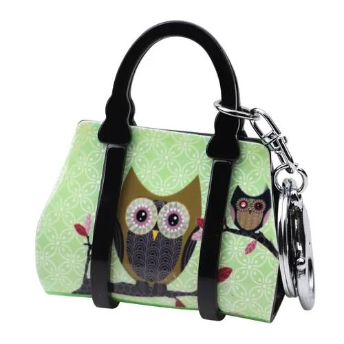 Acrylic Handbag Shape Owl Bird Pattern Key Chain Jewelry for Women