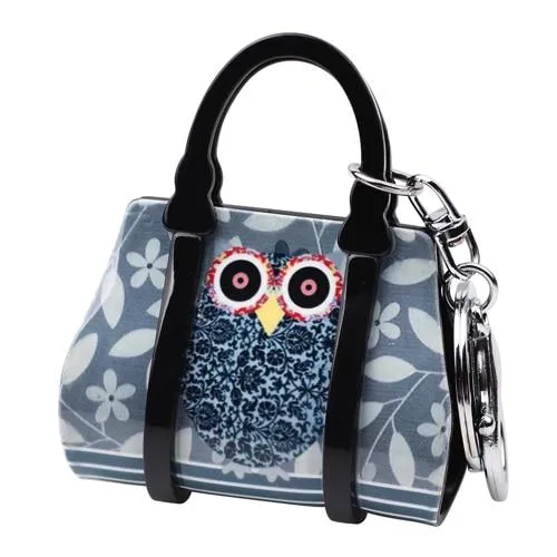 Acrylic Handbag Shape Owl Bird Pattern Key Chain Jewelry for Women