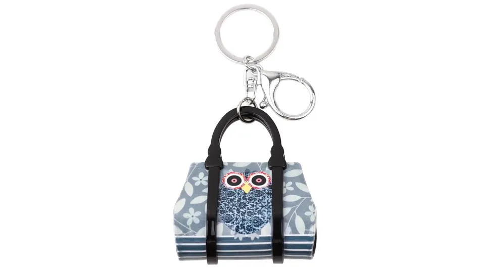 Acrylic Handbag Shape Owl Bird Pattern Key Chain Jewelry for Women