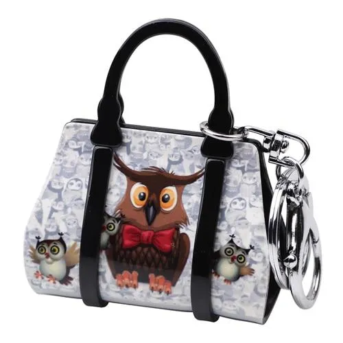 Acrylic Handbag Shape Owl Bird Pattern Key Chain Jewelry for Women