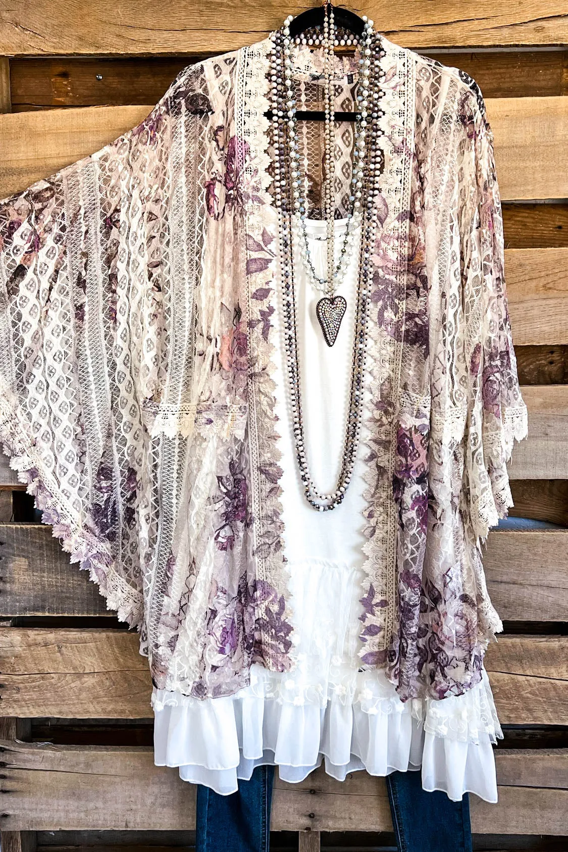 AHB EXCLUSIVE: Long Awaited Lace Cardigan - Beige/Rose