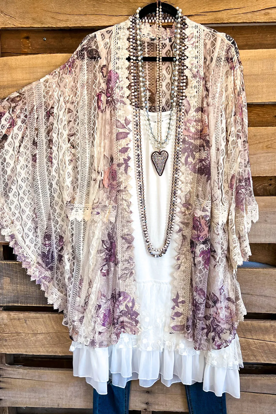 AHB EXCLUSIVE: Long Awaited Lace Cardigan - Beige/Rose