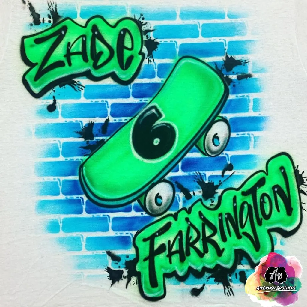 Airbrush Boy Birthday Skateboard Shirt Design