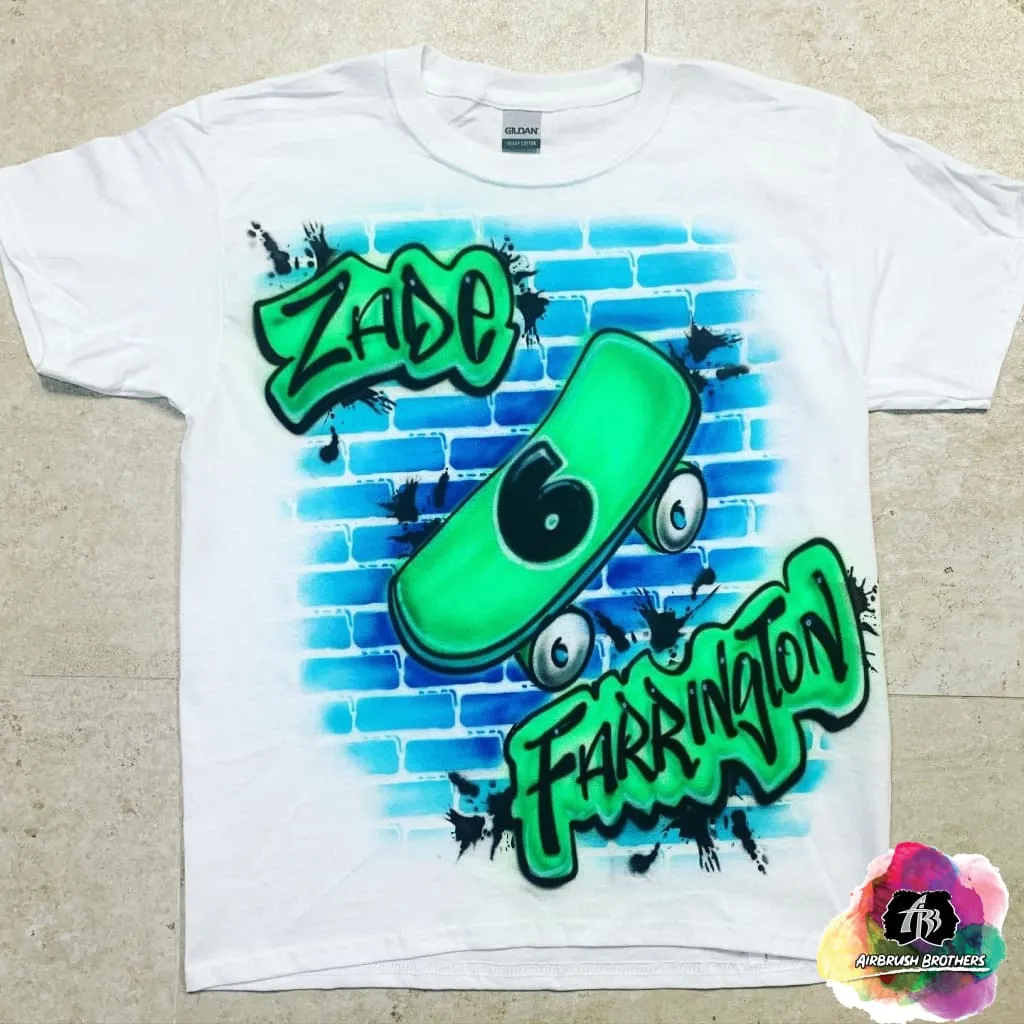 Airbrush Boy Birthday Skateboard Shirt Design