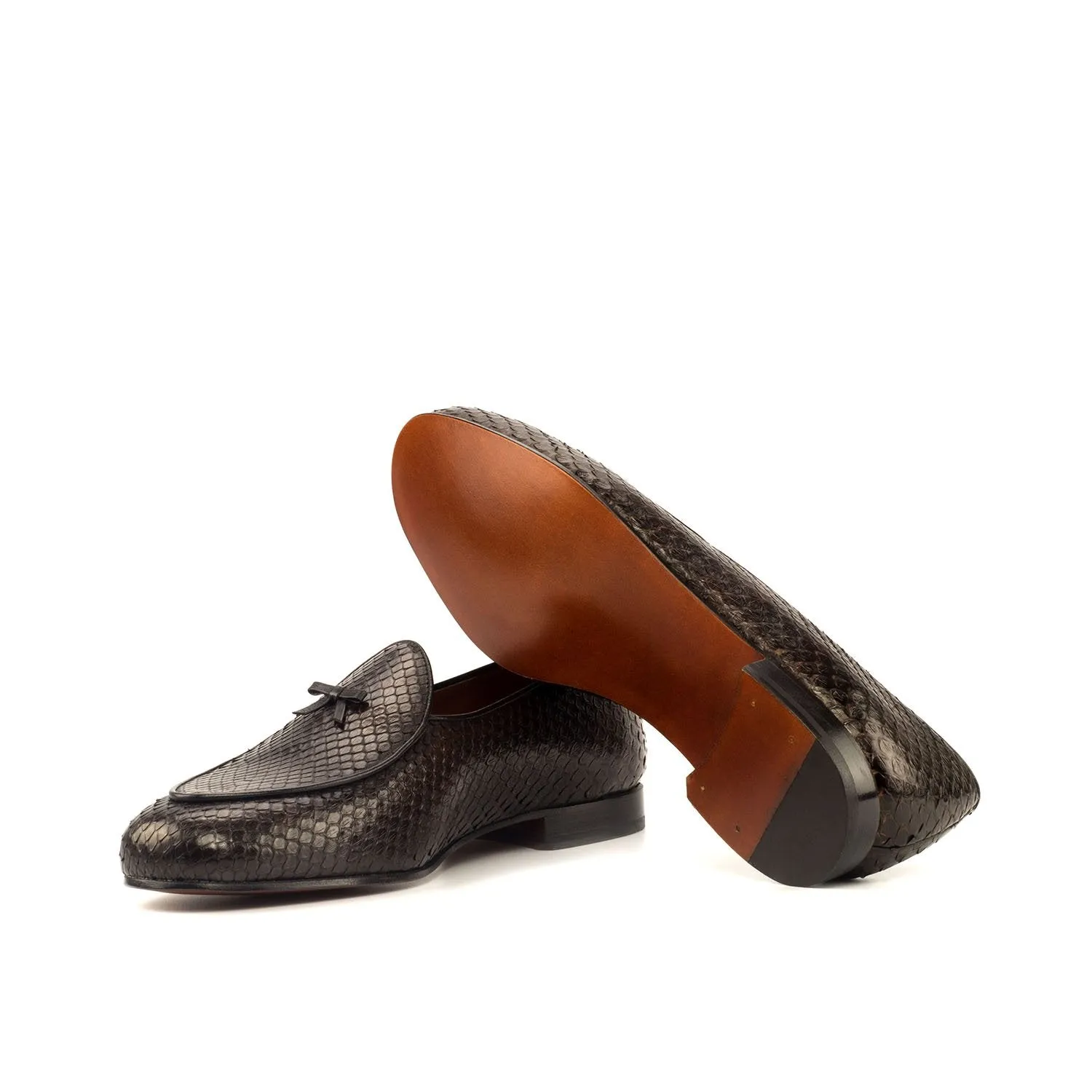 Ambrogio Bespoke Men's Handmade Custom Made Shoes Brown Exotic Snake-Skin Belgian Slip-On Loafers (AMB1252)