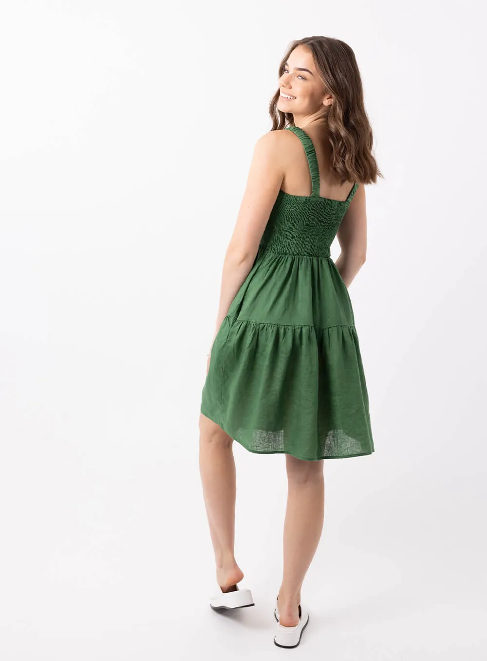 Aquila Linen Dress-OLIVE