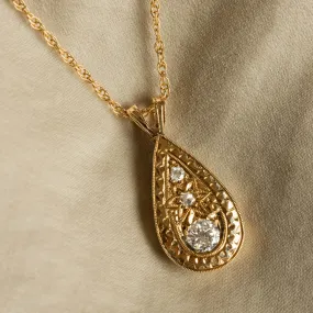 Art Deco Inspired 14K Yellow Gold Diamond Pendant Necklace