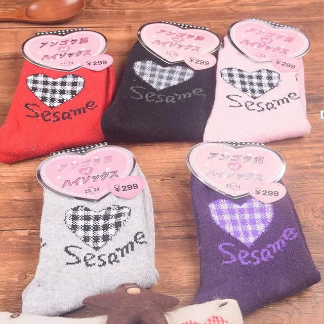 Autumn Winter Warm Thick Rabbit Wool Women's Patchworked Long Socks