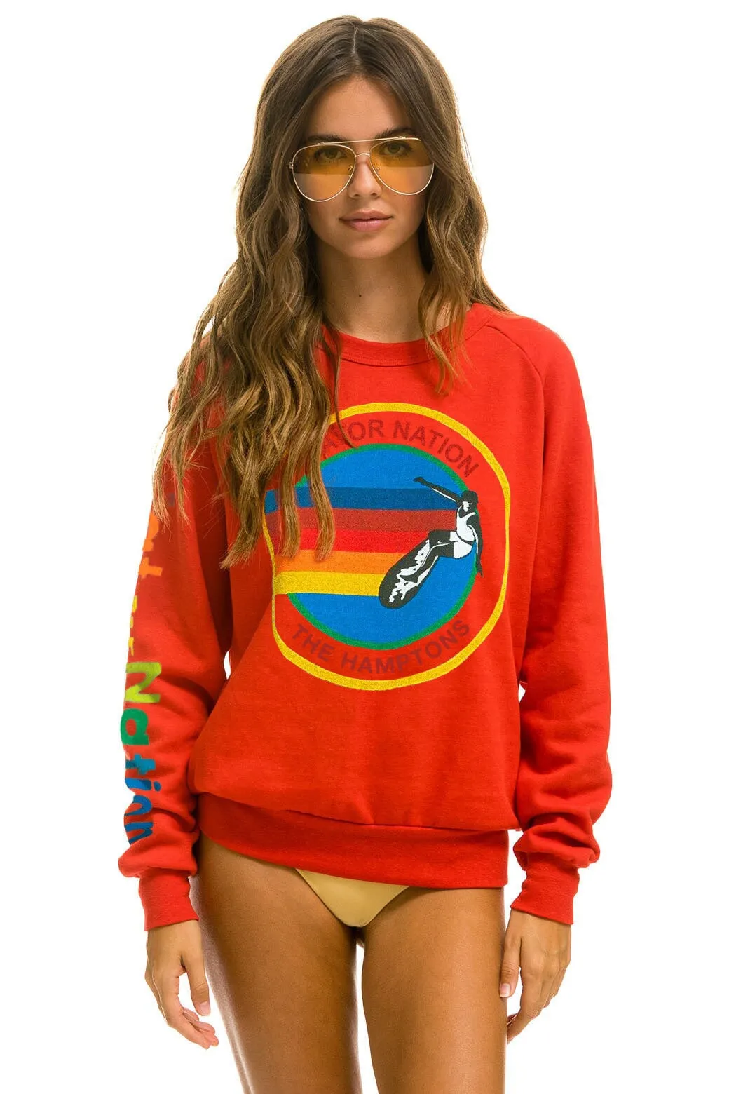 AVIATOR NATION HAMPTONS CREW SWEATSHIRT - RED