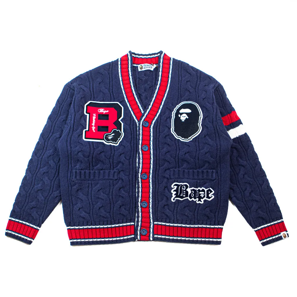 Bape College Badges Knit Cardigan (Navy)