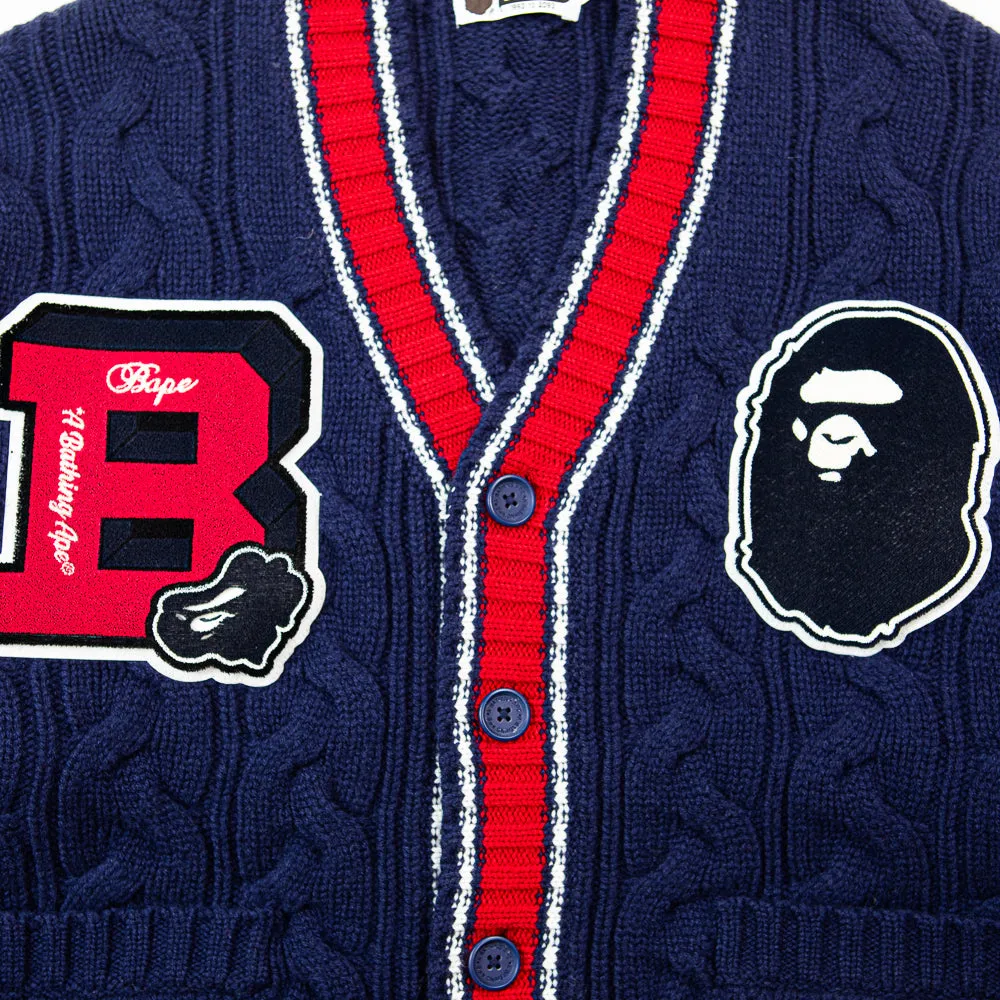 Bape College Badges Knit Cardigan (Navy)