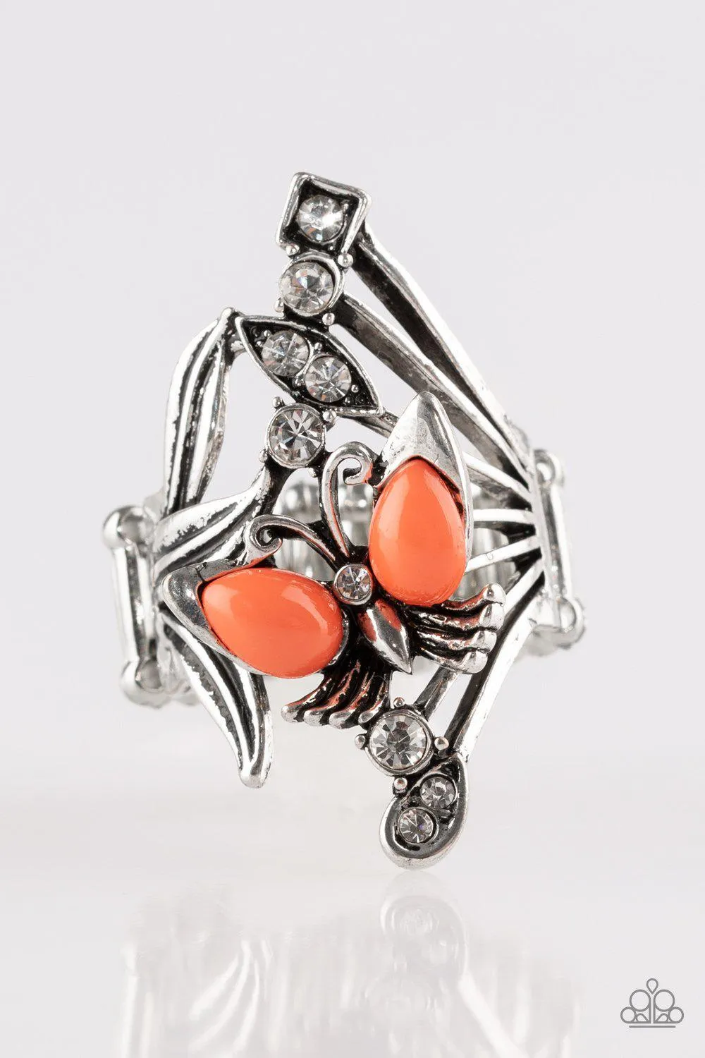 Beautiful In Butterflies Orange and Silver Ring - Paparazzi Accessories