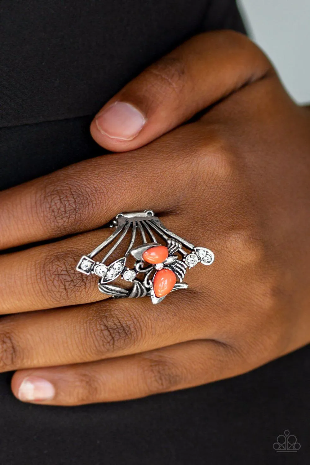 Beautiful In Butterflies Orange and Silver Ring - Paparazzi Accessories