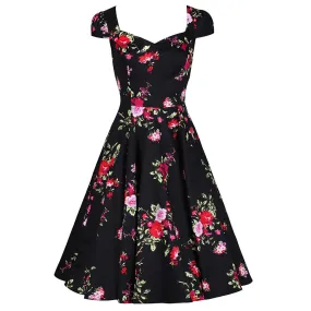 Black Floral Blossom Print Rockabilly 50s Swing Dress