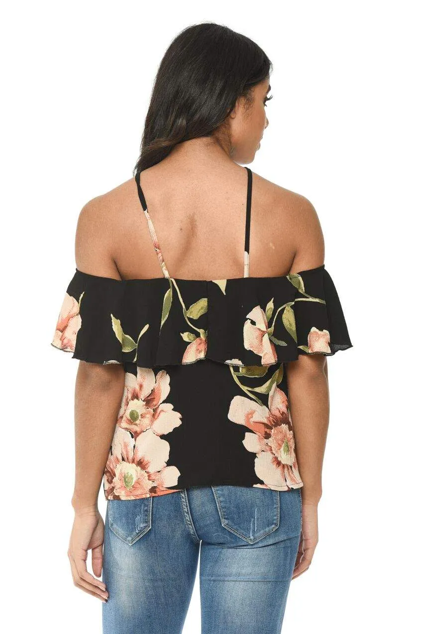 Black Floral Hatlerneck Top