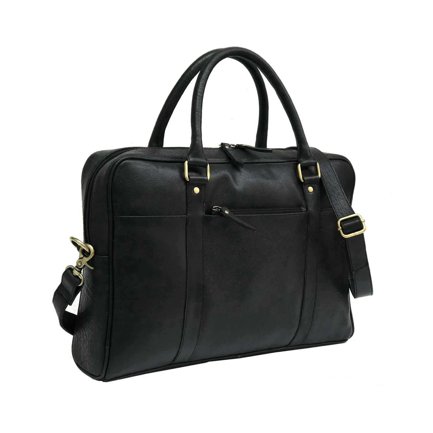 Black Leather Laptop Bag -  Single Zipper Compartment