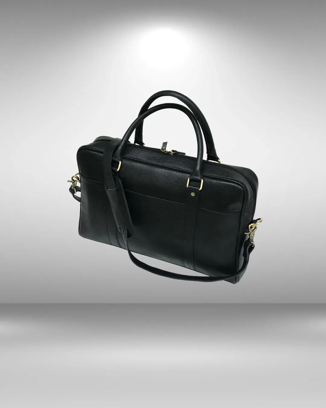 Black Leather Laptop Bag -  Single Zipper Compartment