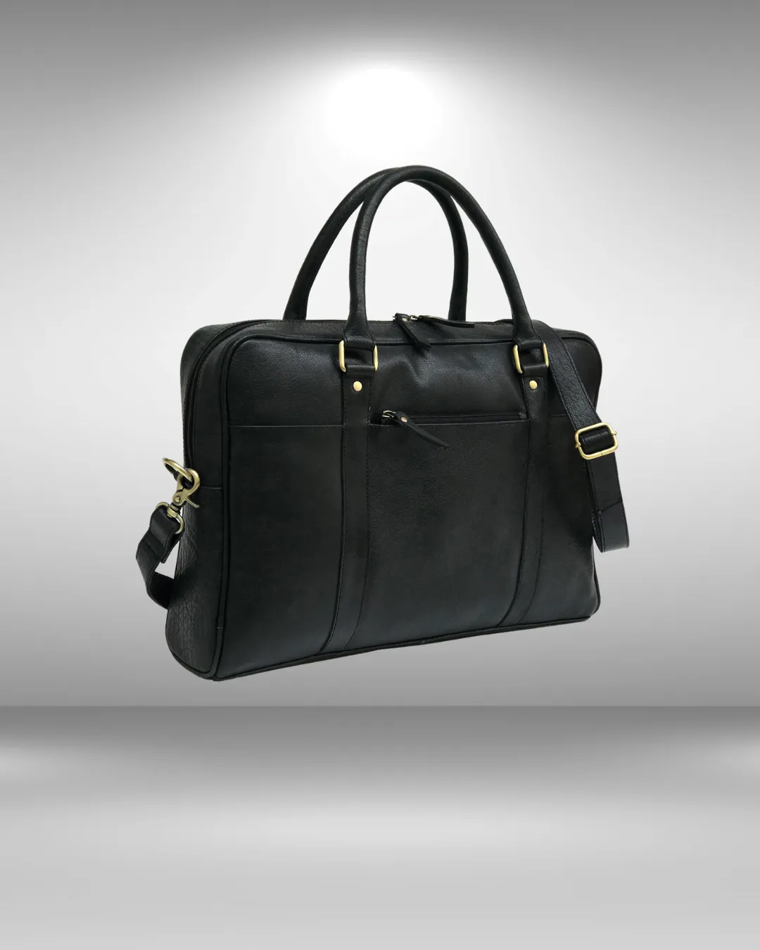 Black Leather Laptop Bag -  Single Zipper Compartment