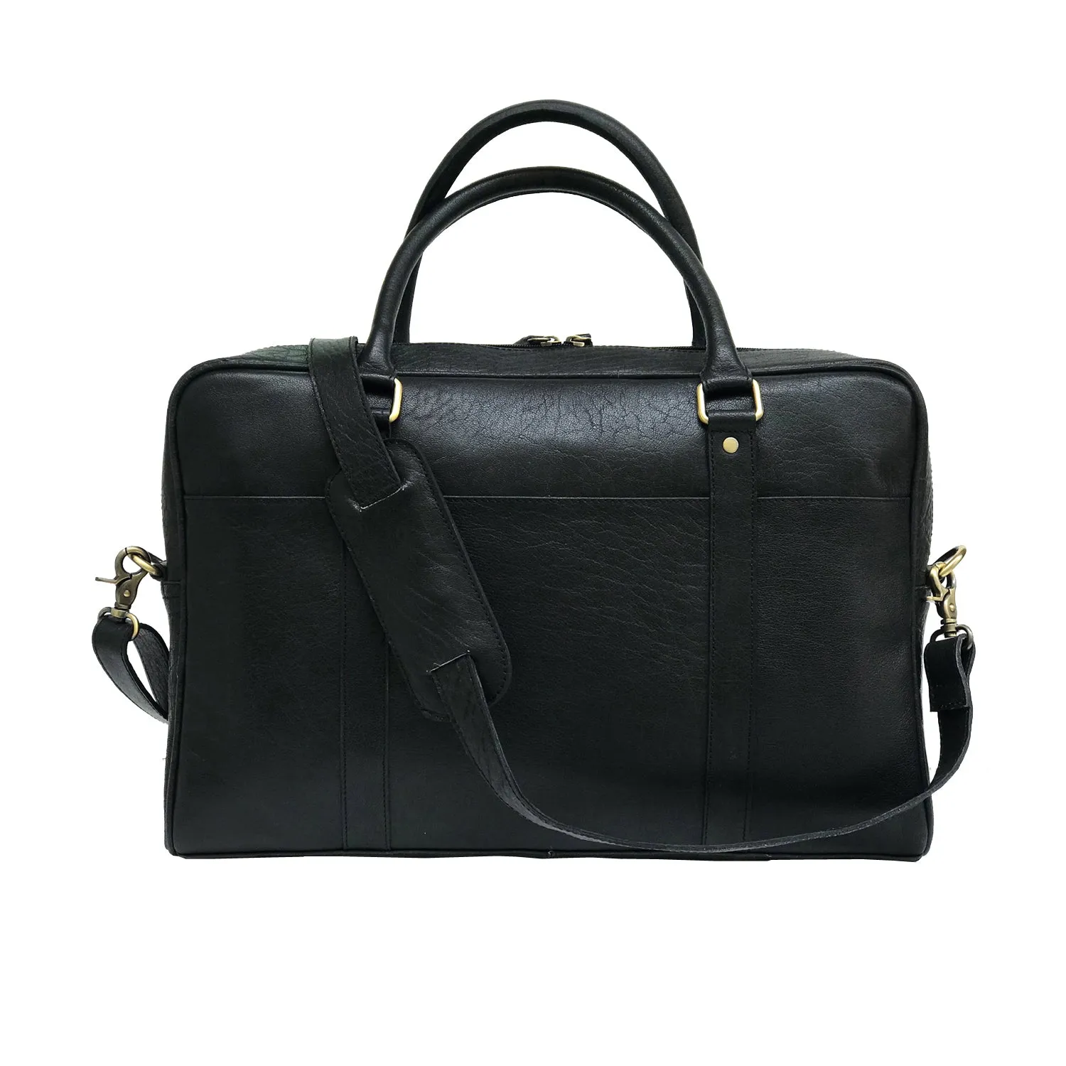 Black Leather Laptop Bag -  Single Zipper Compartment