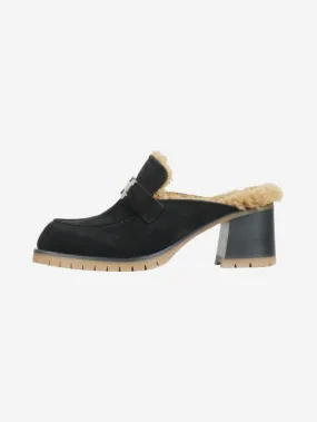 Black suede and sheepskin-lined mules - size EU 38